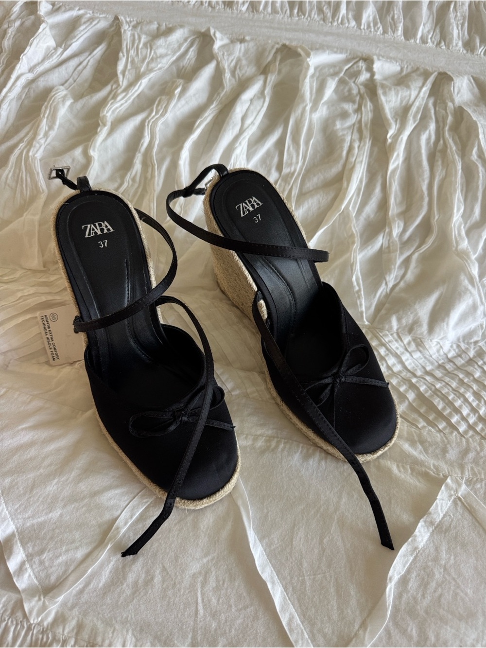 Zara Black Espadrille Wedge Sandals with Ankle Wrap